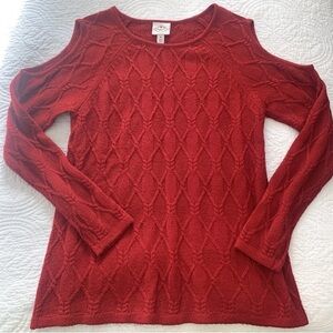 Cold Shoulder Sweater St John’s Bay Sz M Cable Knit Christmas Valentine’s Red